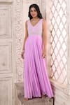 Aariyana Couture_Purple Viscose Georgette Hand Embroidered Pearl And Bodice Pleated Jumpsuit _at_Aza_Fashions