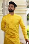 Shop_Hilo Design_Yellow Satin, Cotton Nilay Kurta And Pant Set_at_Aza_Fashions
