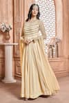 Aariyana Couture_Gold Anarkali- Viscose Georgette Embroidered Floral Round Pleated Set  _at_Aza_Fashions