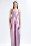 Buy_TheRealB_Purple Silk Hand Embroidered Sequin Work Blitz Strawberry Jumpsuit  _at_Aza_Fashions