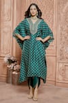 Buy_Aariyana Couture_Green Tussar Georgette Printed Geometric And Floral Kurta And Tulip Pant Set _Online_at_Aza_Fashions