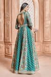 Aariyana Couture_Green Anarkali- Tussar Georgette Embroidered Patola Round Print Set _Online_at_Aza_Fashions