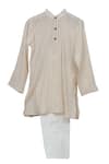 Buy_Minime Organics_Off White Cotton, Lurex Striped Pattern Kurta And Pyjama Set _at_Aza_Fashions
