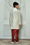 Shop_Arihant Rai Sinha_Cream Denim, Silk Embroidery Dupion Art Kurta And Churidar Set _at_Aza_Fashions