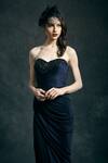 Mandira Wirk_Blue Bandeau Draped Gown_Online_at_Aza_Fashions