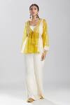 Buy_Megha Bansal_Yellow Silk Organza Embroidery Beads V Neck Amalta Kedia Jacket _at_Aza_Fashions