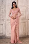 Ariyana Couture_Peach Saree And Blouse: Butterfly Net Embroidered Scallop Border With For Women_at_Aza_Fashions