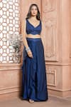 Buy_Aariyana Couture_Blue Hand Embroidered Floral Pattern Plunge V Neck Sheer Cape Draped Skirt Set _Online