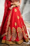 Buy_Tisha Saksena_Red Top And Lehenga Raw Silk Embroidered Applique Round Neck Hand Bridal Set _Online_at_Aza_Fashions