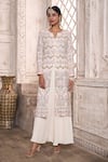Shop_Aariyana Couture_Off White Kurta Viscose Georgette Front Slit And Flared Pant Set _Online_at_Aza_Fashions