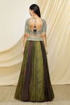 Shop_Prisha_Green Silk Embroidered Ajrakh Scoop Neck Print Lehenga Set _at_Aza_Fashions