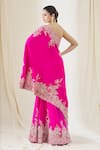 Shop_Anamika Khanna_Fuchsia Silk Embroidery Asymmetric One Shoulder Tunic And Sharara Set_at_Aza_Fashions