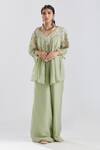 Buy_Megha Bansal_Green Silk Chanderi Cord And Zari Work Round Neck Fiha Kediya Top & Palazzo Set _at_Aza_Fashions