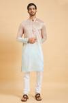 Hilo Design_Blue Cotton, Silk, Lycra Glidden Ombre Kurta Set _Online_at_Aza_Fashions