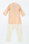 Buy_Shruti Jalan_Peach Crepe, Cotton Gota Patti, Sequins Striped Work Kurta Set _at_Aza_Fashions