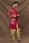 Buy_Arihant Rai Sinha_Red Sherwani Silk Woven Floral Pattern Overlapped Flower Set _at_Aza_Fashions