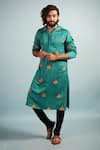 Buy_Hilo Design_Green Cotton, Silk Embroidery Maple Leaf Kurta Set _at_Aza_Fashions