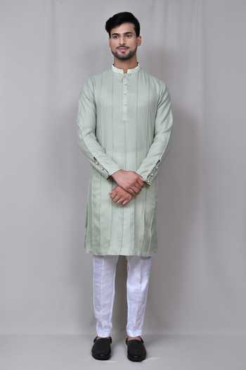 Dark Green - Plain Cotton Pintuck Long Kurta 24