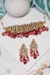 Shop_Ishhaara_Gold Plated Beads, Diamonds Kundan Embellished Choker Set _at_Aza_Fashions