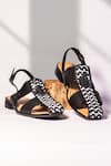 Shop_THE FROU FROU STUDIO_Black Chevron Pattern Palatine Checkered Sandals _at_Aza_Fashions