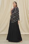 Buy_Two Sisters By Gyans_Black Chiffon Mirror, Bead And Cut Dana Work High Striped Embroidered Draped Gown _Online_at_Aza_Fashions