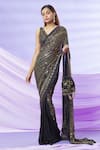 Buy_Yoshita Couture_Black Saree - Georgette With Satin Border Embroidered Chain Kiara Blouse _at_Aza_Fashions