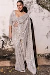 Buy_Neeta Lulla_White Tulle Embellished Sequin Leaf Neck Stardust Saree With Blouse _at_Aza_Fashions