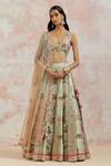Buy_Aum By Asit And Ashima_Blue Blouse And Lehenga Silk & Dupatta Net Cutdana, Sequin & Floral Pattern Set_at_Aza_Fashions
