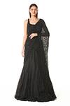 Buy_Rabani & Rakha_Black Georgette Hand Embroidered Beads U Adha Tonal Lehenga Saree Set  _at_Aza_Fashions