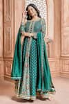 Buy_Aariyana Couture_Green Anarkali- Tussar Georgette Embroidered Patola Round Print Set _Online_at_Aza_Fashions