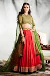 Tisha Saksena_Red Top  Raw Silk Embroidered Dori And Sequin Work Blouse With Lehenga And Cape _Online_at_Aza_Fashions