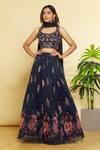 Buy_Aryavir Malhotra_Blue Silk Floral Print Lehenga Set_at_Aza_Fashions