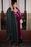 Buy_Negra Elegante_Magenta Silk Velvet Hand Embroidered Zardozi V Anarkali And Palazzo Set  _at_Aza_Fashions