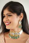 Shop_Ishhaara_Gold Plated Kundan Bead Drop Choker Set _Online_at_Aza_Fashions