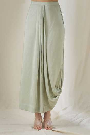 Buy_Anamika Khanna_Green Cotton Embroidery Round Neck Floral Tunic Skirt Set _Online_at_Aza_Fashions