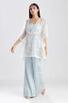 Buy_Megha Bansal_Blue Silk Organza Floral, Thread V Neck Aarish Embroidered Kaftan And Pant Set_at_Aza_Fashions