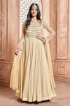 Buy_Aariyana Couture_Gold Anarkali- Viscose Georgette Embroidered Floral Round Pleated Set  _at_Aza_Fashions