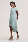 Shop_Jyoti Sachdev Iyer_Blue Cotton Round Asymmetric Embroidered Dress _at_Aza_Fashions
