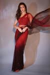 Shop_Rohit Gandhi + Rahul Khanna_Red Tulle Embroidered Pre-draped Saree _Online_at_Aza_Fashions