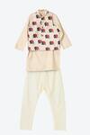 Buy_Shruti Jalan_Beige Cotton, Satin, Kota Doria Elephant Print Bundi And Kurta Set _at_Aza_Fashions