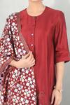 I Am Design_Maroon Silk, Satin Linen Round Kurta Set _at_Aza_Fashions