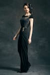 Shop_Mandira Wirk_Black Bateau Draped Gown For Women_Online_at_Aza_Fashions