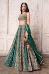 Shop_Aariyana Couture_Green Lehenga Tussar Georgette Printed Patola V Neck Panelled Set 