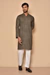 Buy_Aryavir Malhotra_Brown South Cotton Woven Stipes Pinstriped Dori Kurta Set_at_Aza_Fashions