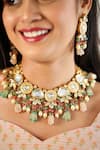 Shop Ishhaara Gold Plated Beads, Diamonds Emerald Drop Choker Set Online at Aza Fashions Shop_Ishhaara_Gold Plated Beads, Diamonds Emerald Drop Choker Set _Online_at_Aza_Fashions