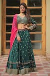 Buy_Kanj by Priyanka A Sakhuja_Green Silk Upada Embroidered Sequin V Neck Esma Lehenga Set  _at_Aza_Fashions