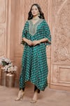 Shop_Aariyana Couture_Green Tussar Georgette Printed Geometric And Floral Kurta And Tulip Pant Set _Online_at_Aza_Fashions