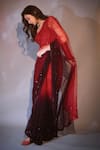 Rohit Gandhi + Rahul Khanna_Red Tulle Embroidered Pre-draped Saree _at_Aza_Fashions