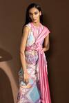 Buy_Abhishek Sharma_Multi Color Poly Georgette Round Neck Draped Maxi Dress_Online_at_Aza_Fashions