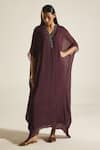 Buy_Shorshe Clothing_Purple Chiffon Embroidery Floral V Neck Flared Sleeve Kaftan _at_Aza_Fashions